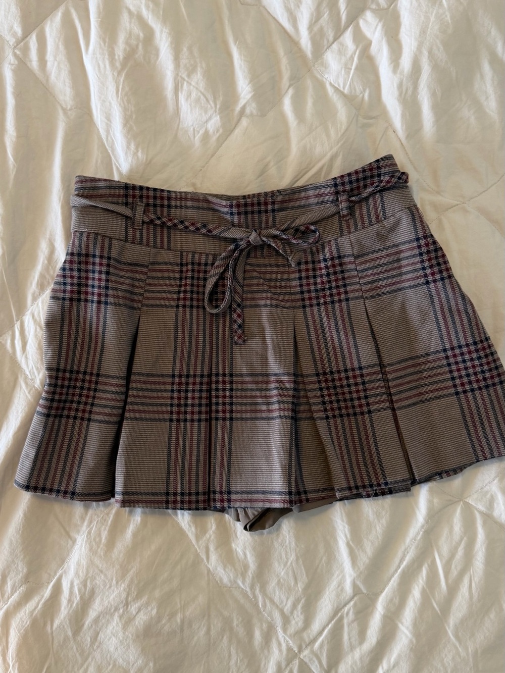 Hollister Plaid Pleated Mini Skort in Brown and Red
